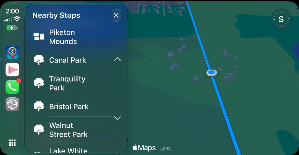 CarPlay Nearby Stops live overlay