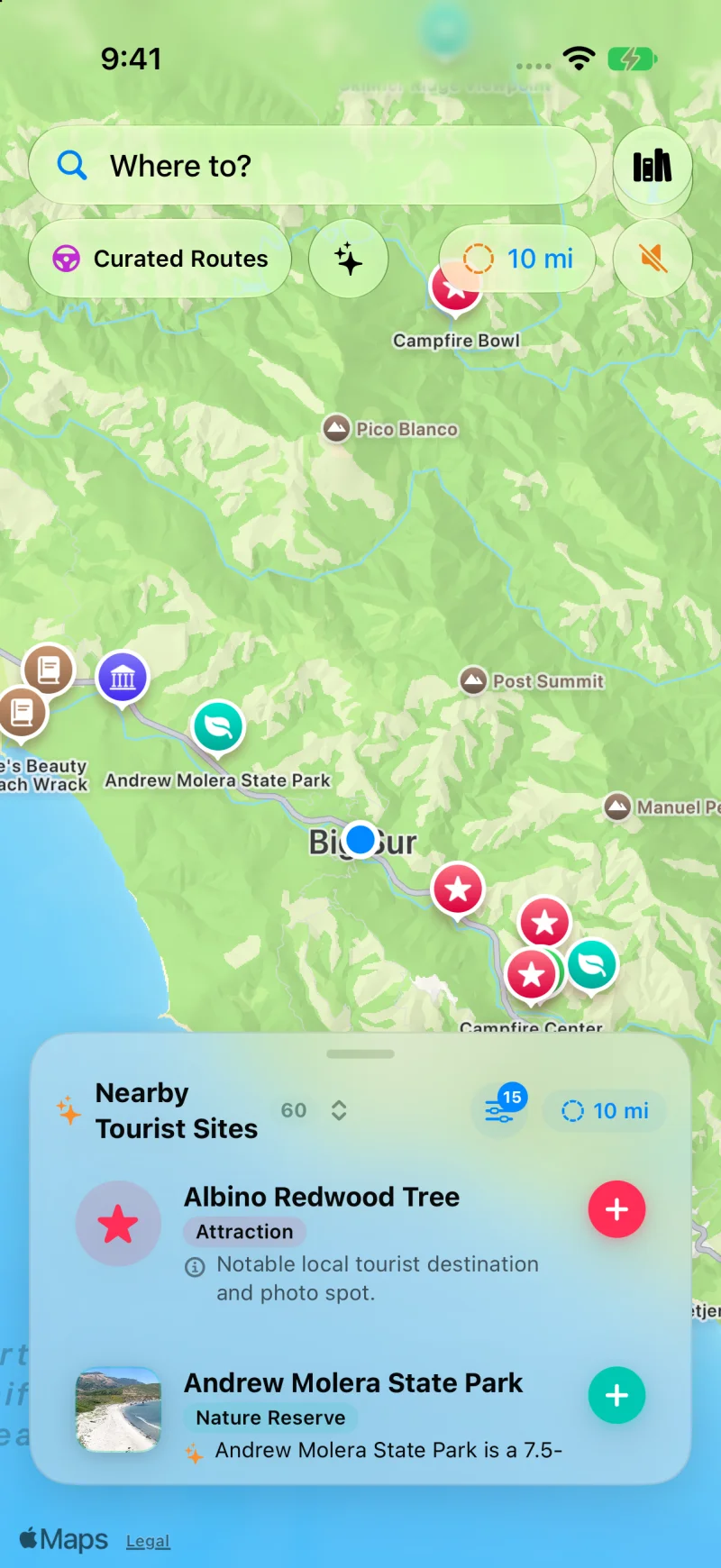 WanderWay mapping 60 coastal stops and nature reserves along Big Sur Highway 1 in California