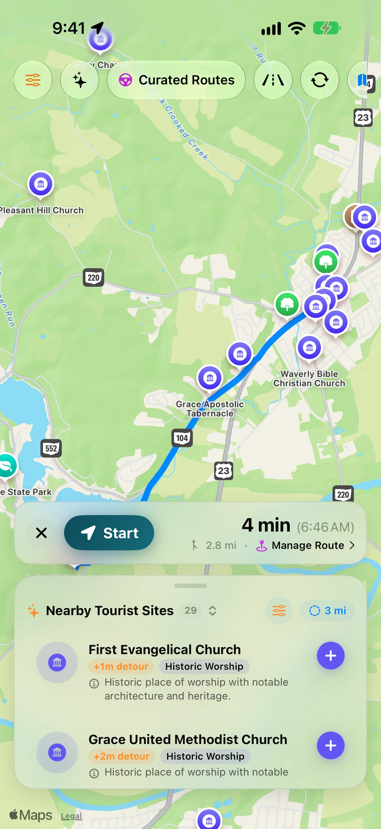 Preview route to Lake White State Park