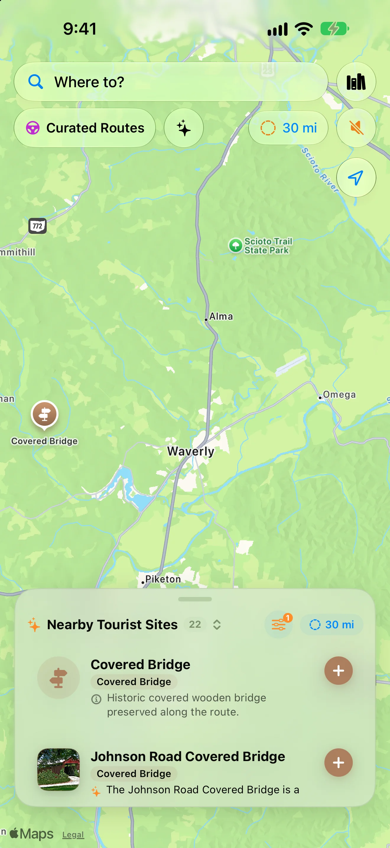 Covered bridge search across Pike and Ross counties